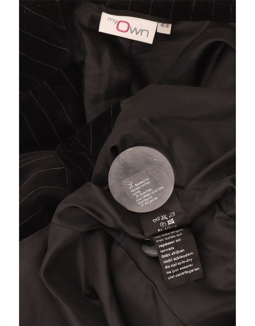 My Own Veste blazer en velours à 2 boutons pour femme IT 44 Noir moyen à fines rayures
