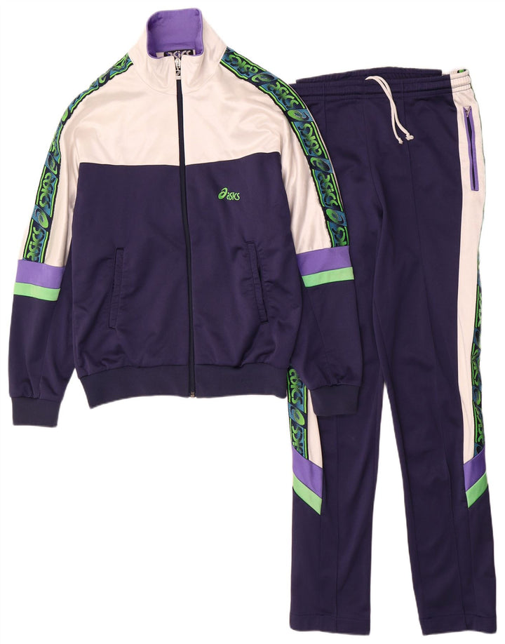 Asics Survêtement Complet Femme IT 46 Large Bleu Marine Colourblock Polyamide