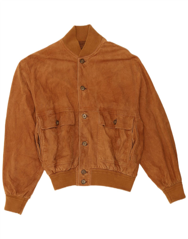 vintage Mens Suede Bomber Jacket IT 50 Grand Cuir Beige