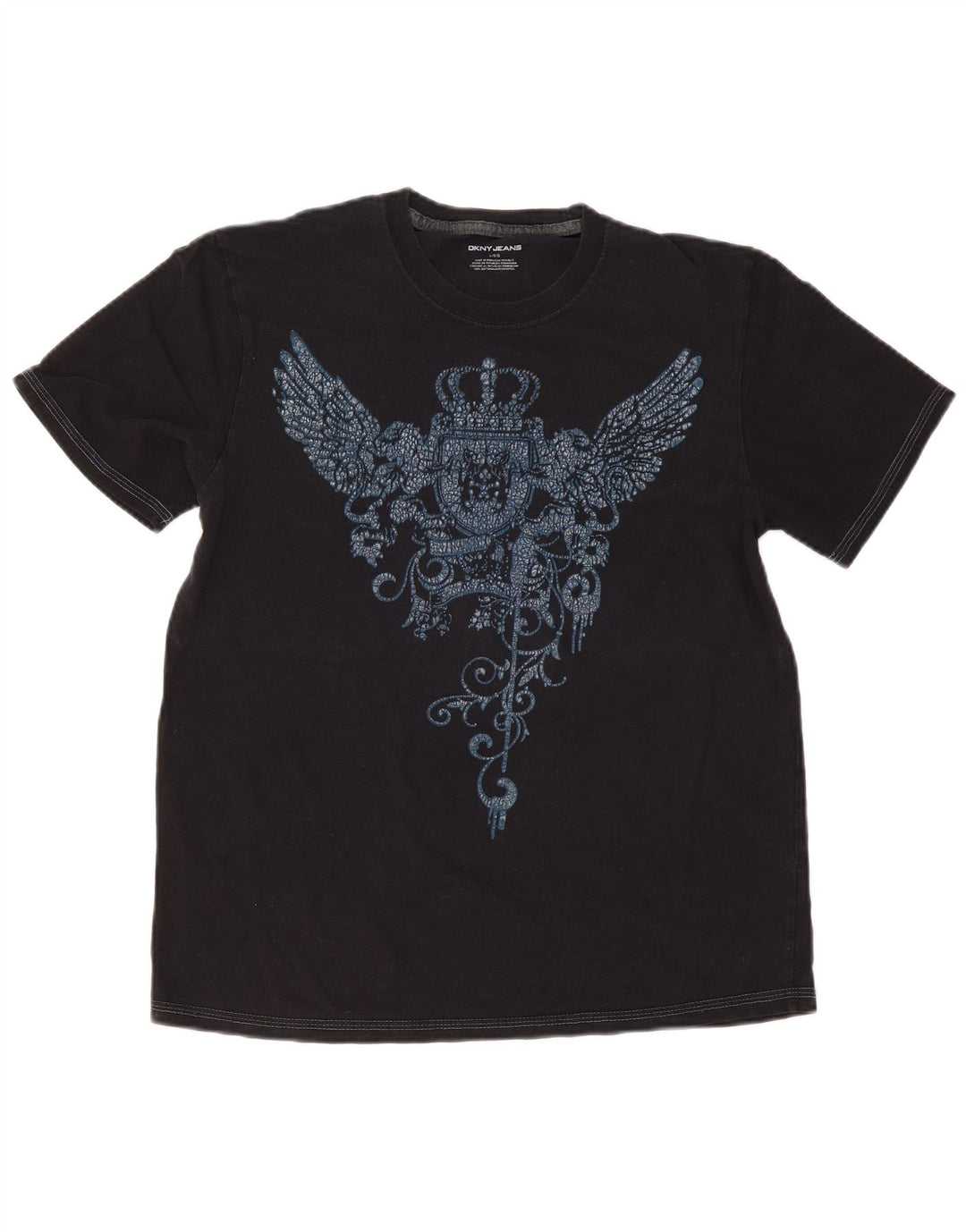 Dkny T-shirt graphique pour femme UK 16 Large Noir