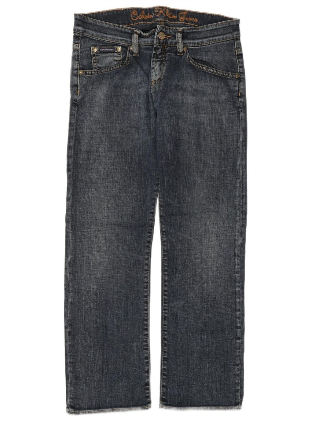 CALVIN KLEIN Femme Jean Droit W30 L27 Bleu Coton