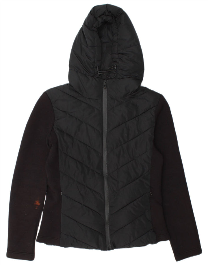 Zara Veste rembourrée à capuche pour femme UK 12 Viscose color block noir moyen