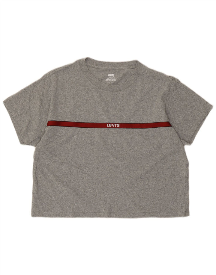 Levi's Femmes Crop Oversize Graphique T-Shirt Top UK 10 Petit Gris Moucheté