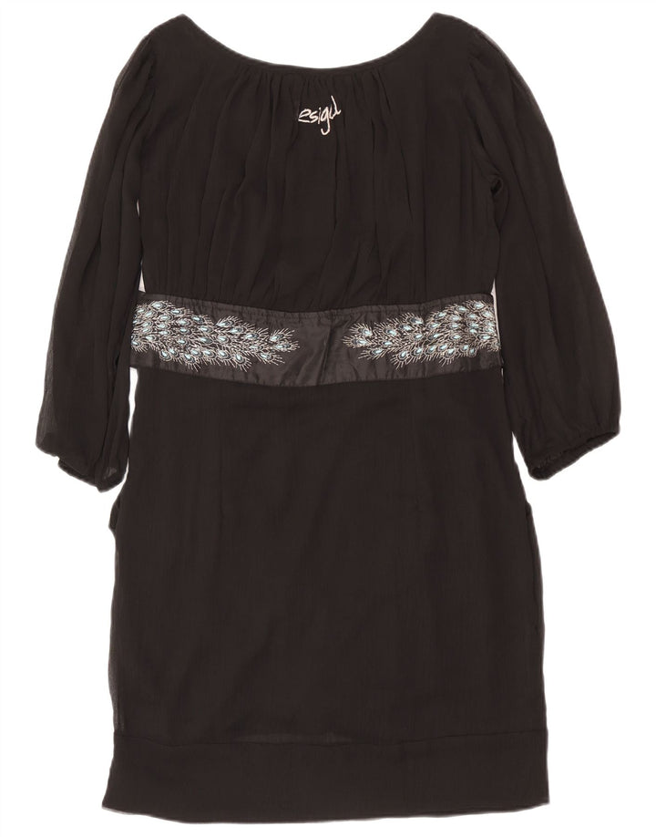 Desigual Womens Shift Dress EU 42 Large Black Animal Print Polyester