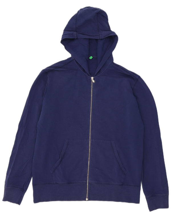 Benetton Pull à capuche zippé XL Bleu marine Coton Homme