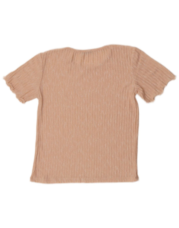 Zara Womens Crop T-Shirt Top UK 12 Rose Moyen Moucheté