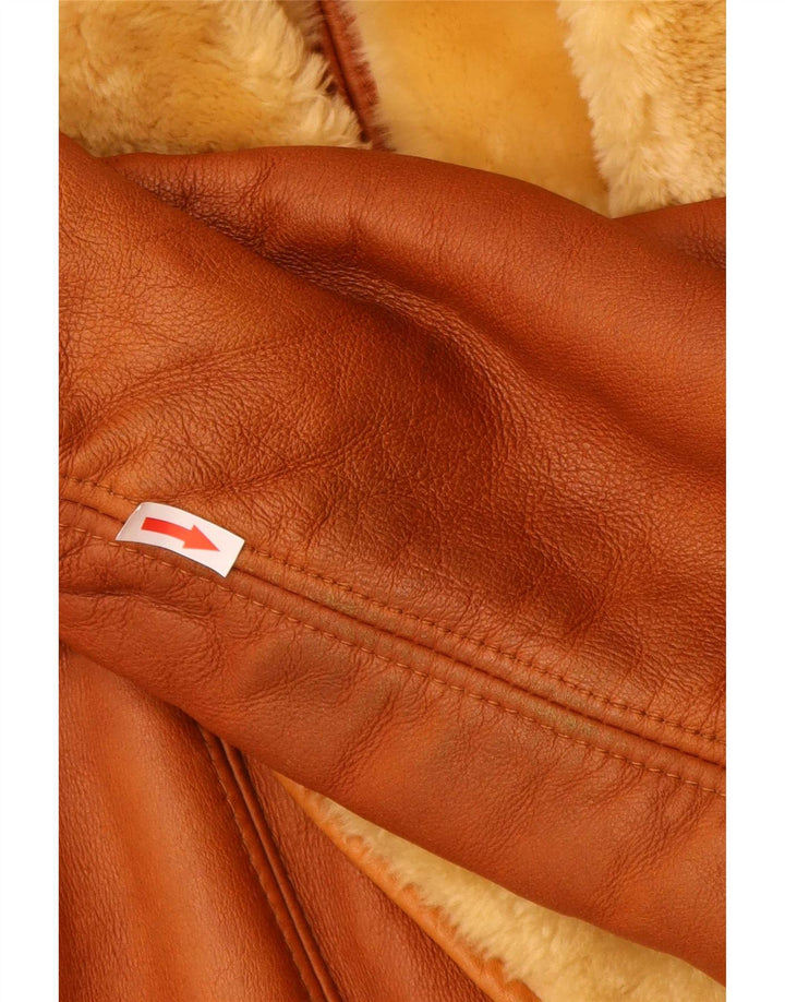 veste en peau de mouton surdimensionnée femme vintage UK 16 Grand Brun