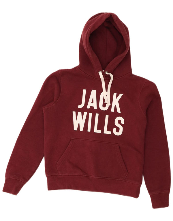 Jack Wills Pull à capuche surdimensionné graphique pour femme UK 10 Petit Bordeaux