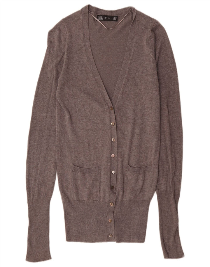 Zara Cardigan Femme Pull UK 12 Rayonne Gris Moyen