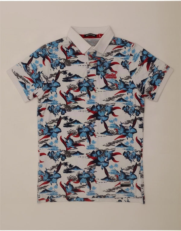 Superdry Polo Hawaïen Grand Coton Floral Blanc Homme