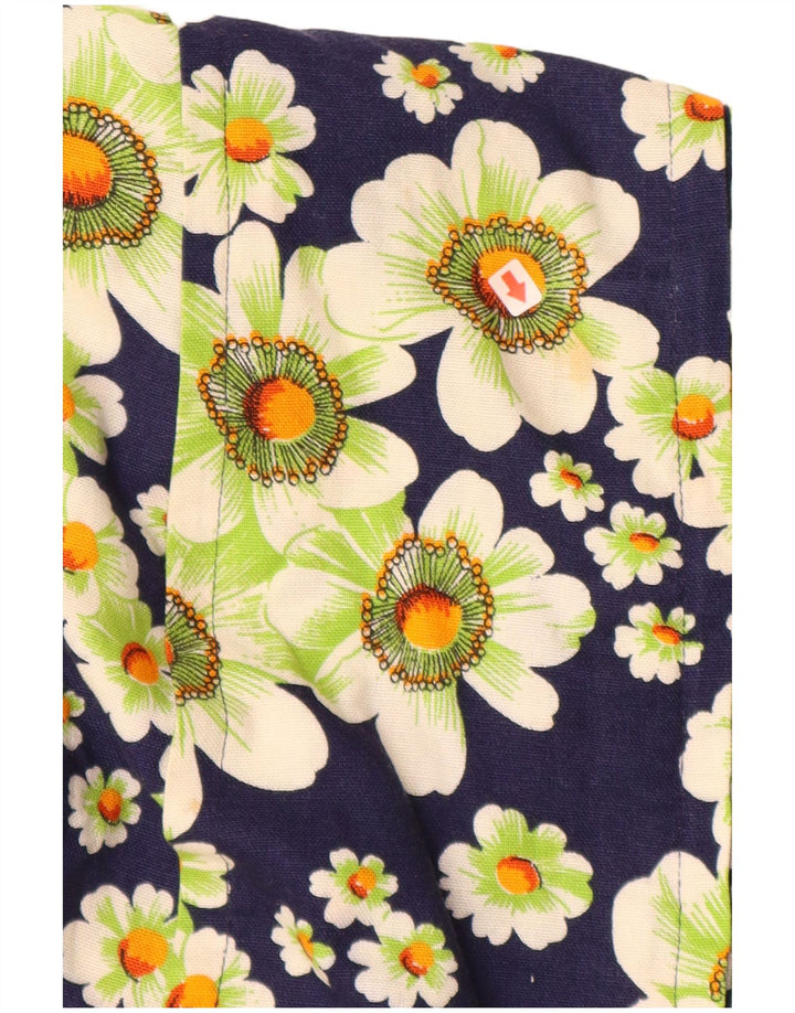 VINTAGE Robe chemise à manches courtes pour femmes UK 12 Bleu Marine Moyen Floral