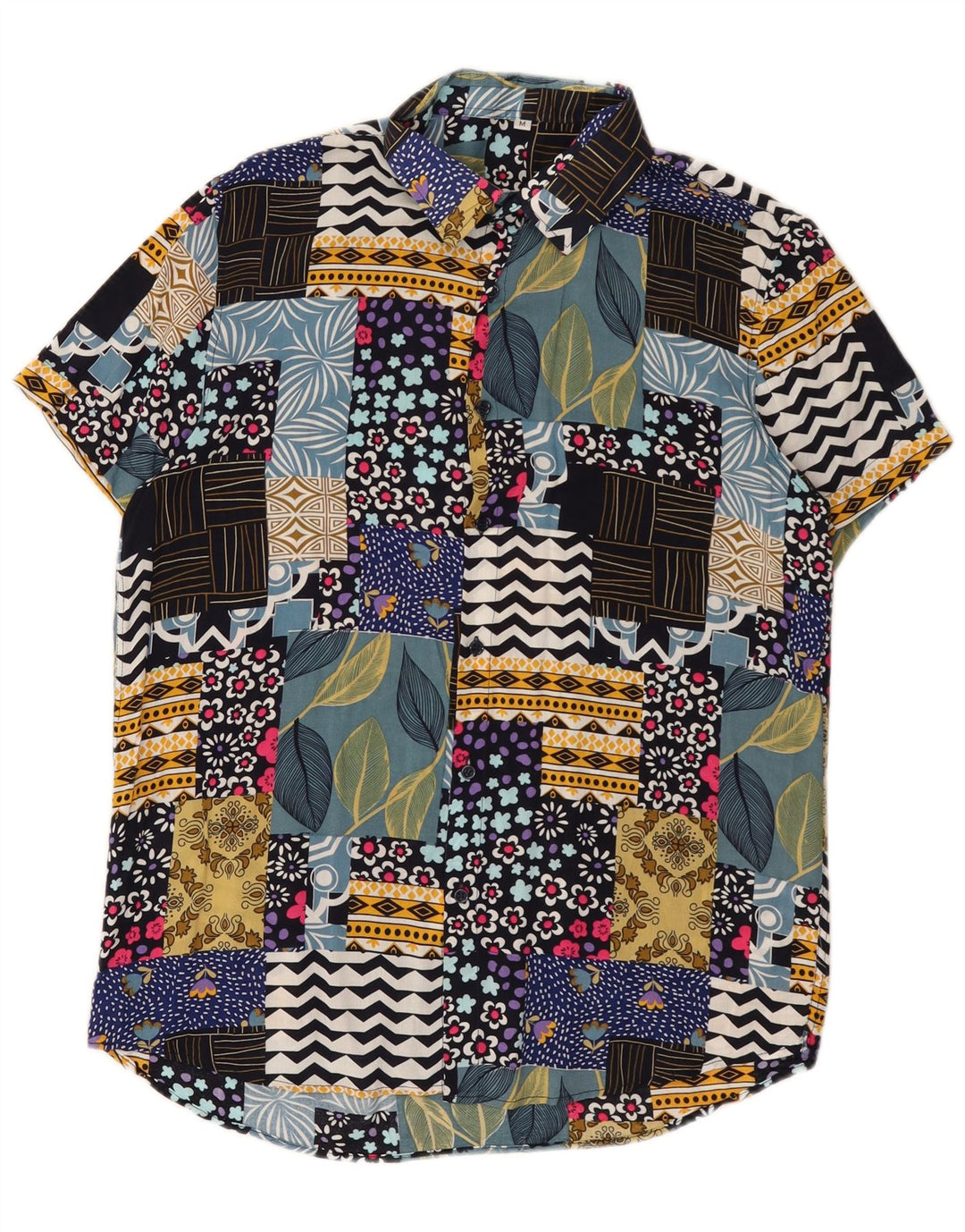 Chemise à manches courtes Vintage pour hommes, Patchwork multicolore moyen