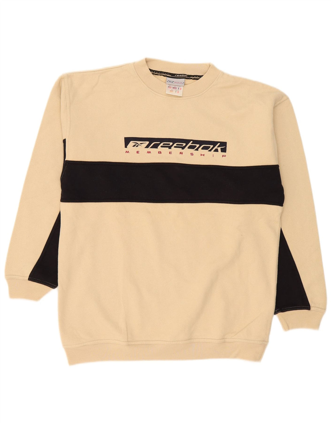 Reebok Sweat-shirt graphique pour homme en coton color block Small Beige
