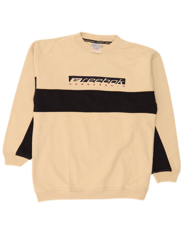 Reebok Sweat-shirt graphique pour homme en coton color block Small Beige