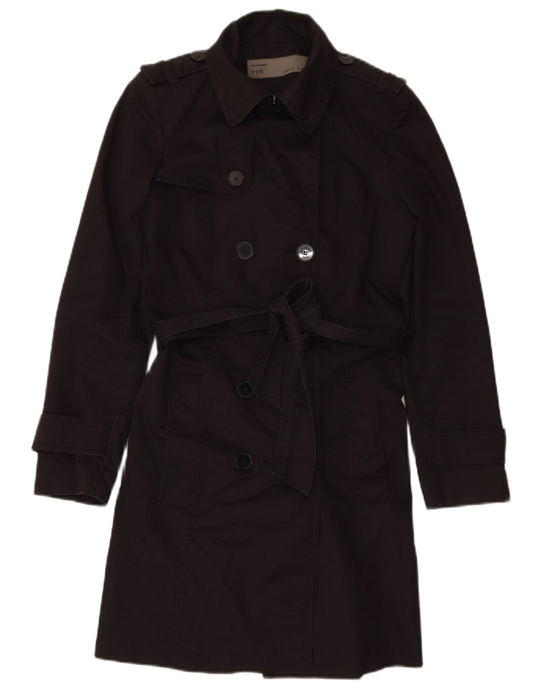 ZARA Femme Trench Coat UK 6 XS Coton Noir