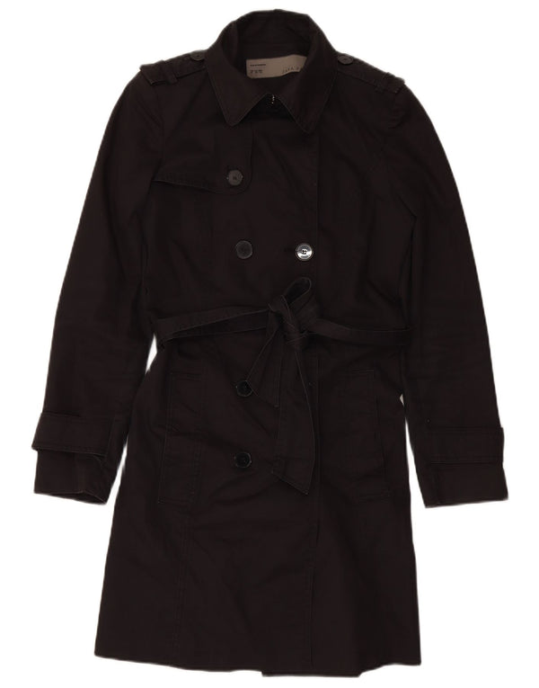 ZARA Femme Trench Coat UK 6 XS Coton Noir