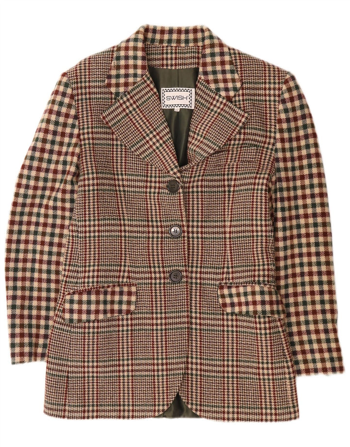 Swish Veste blazer à 3 boutons pour femme IT 42 en laine pied-de-poule marron moyen
