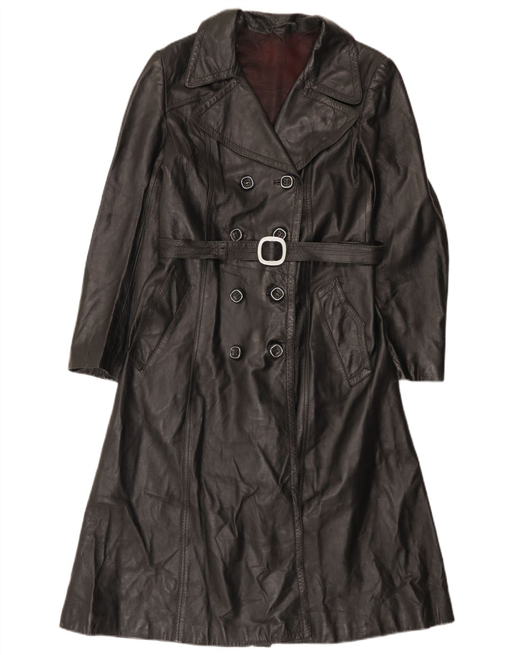 manteau en cuir double boutonnage vintage pour femme IT 46 Grand Noir