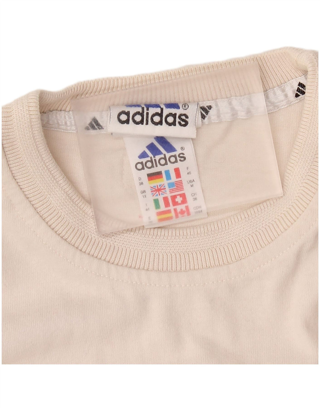Adidas T-Shirt Femme Top UK 12 Moyen Blanc Cassé Coton