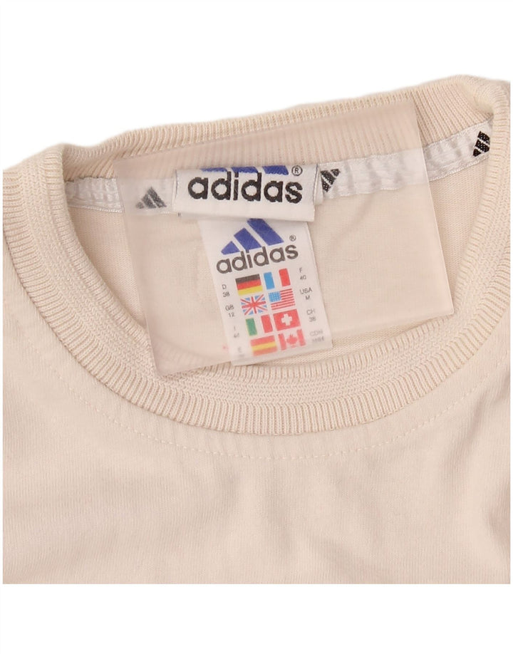 Adidas T-Shirt Femme Top UK 12 Moyen Blanc Cassé Coton