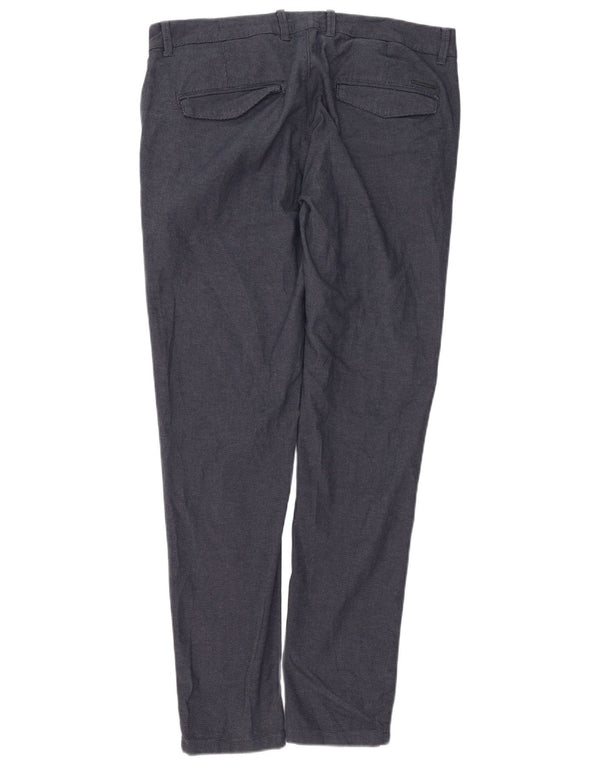 Zara Pantalon Chino Slim Fit Homme EU 44 Large W34 L32 Bleu Marine Coton