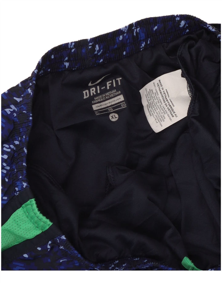 NIKE Short de sport Dri Fit pour femme UK 18 XL Bleu marine Colorblock Polyester