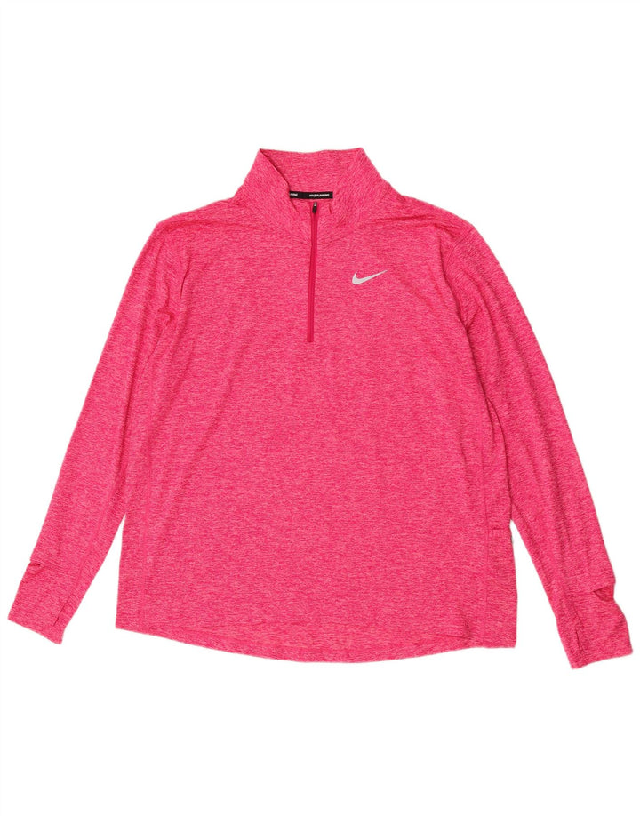 Nike Dri Fit Running Zip Neck Pull Survêtement Top XL Rose Moucheté