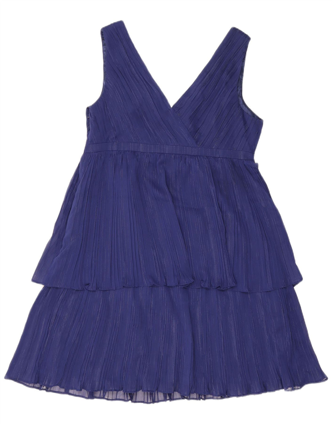 Monsoon Robe à volants sans manches pour femme UK 46 Large Bleu Rayé Polyester
