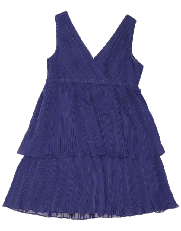 Monsoon Robe à volants sans manches pour femme UK 46 Large Bleu Rayé Polyester