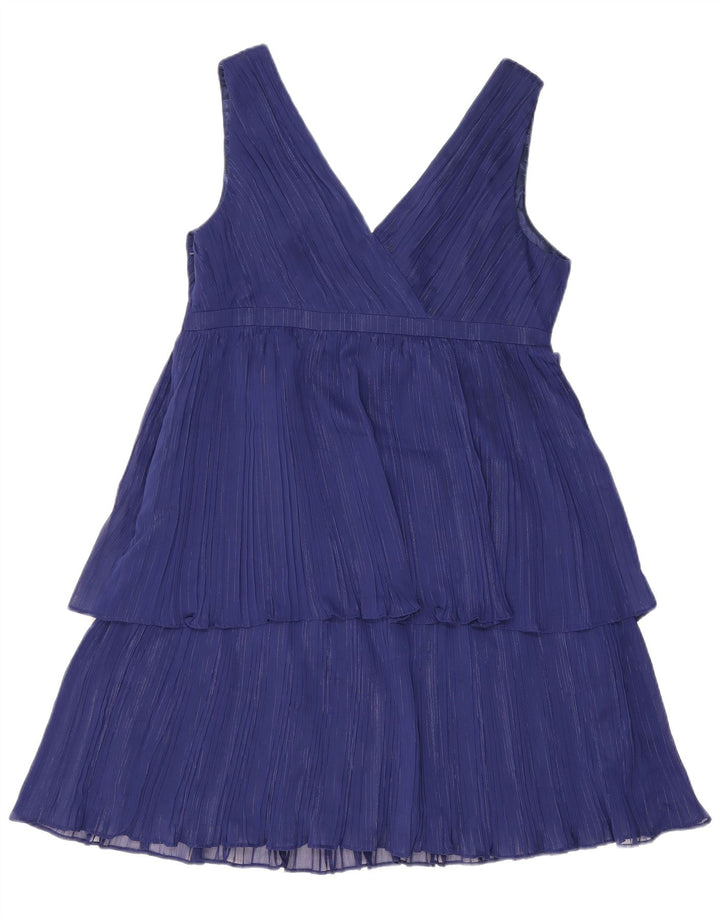 Monsoon Robe à volants sans manches pour femme UK 46 Large Bleu Rayé Polyester
