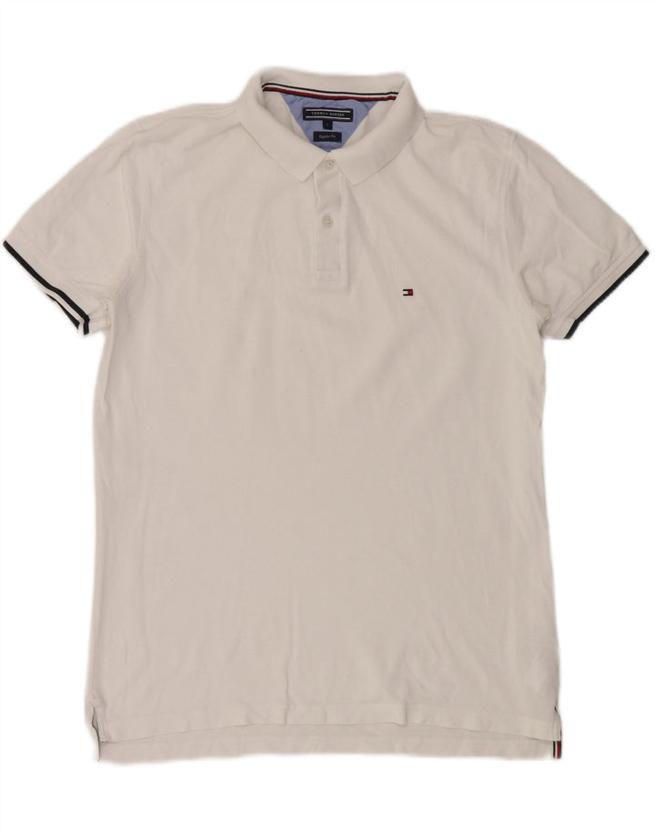 TOMMY HILFIGER Polo Regular Fit Homme Grand Coton Blanc