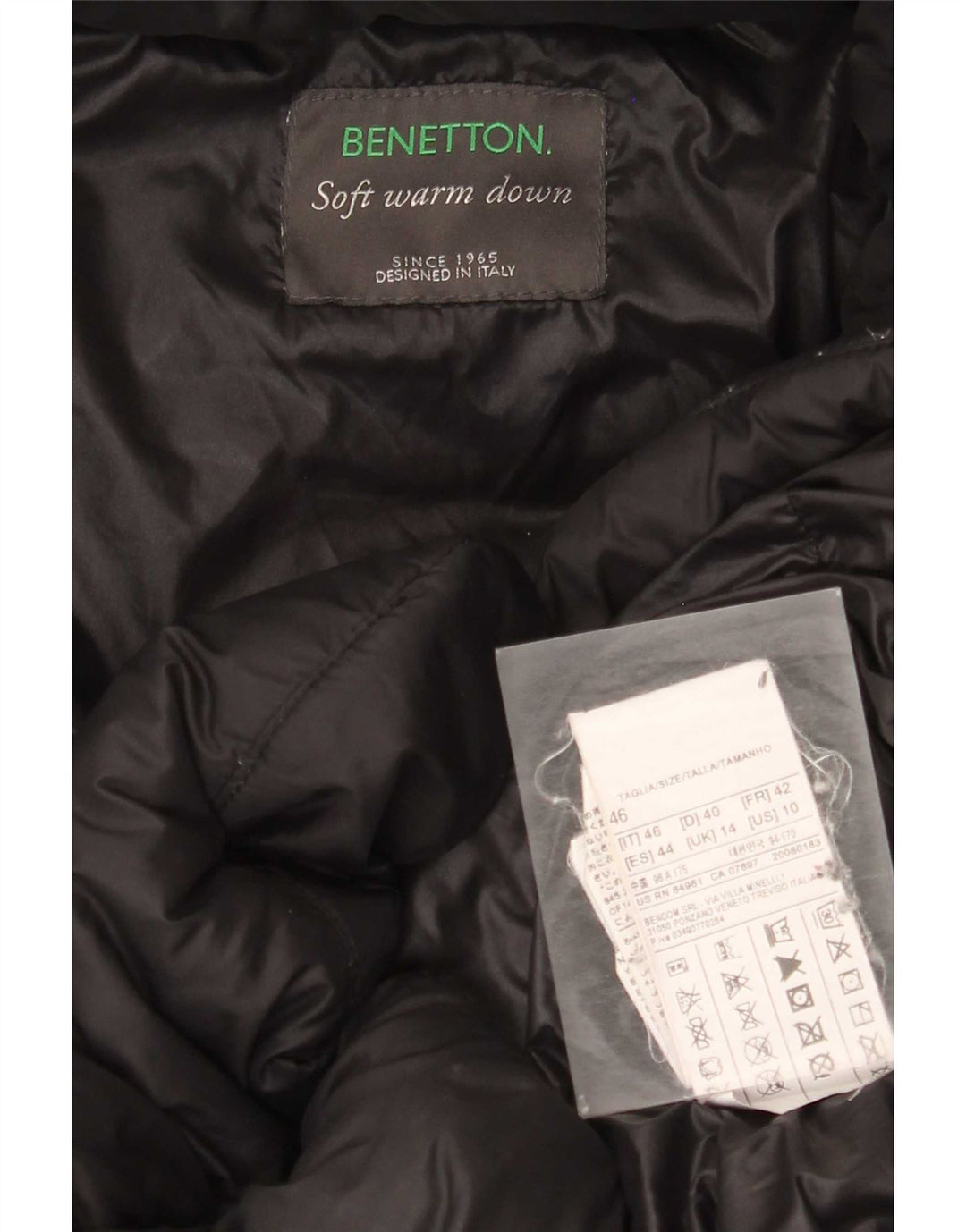 Benetton Manteau Rembourré À Capuche Pour Femme UK 44 Medium Noir Polyamide