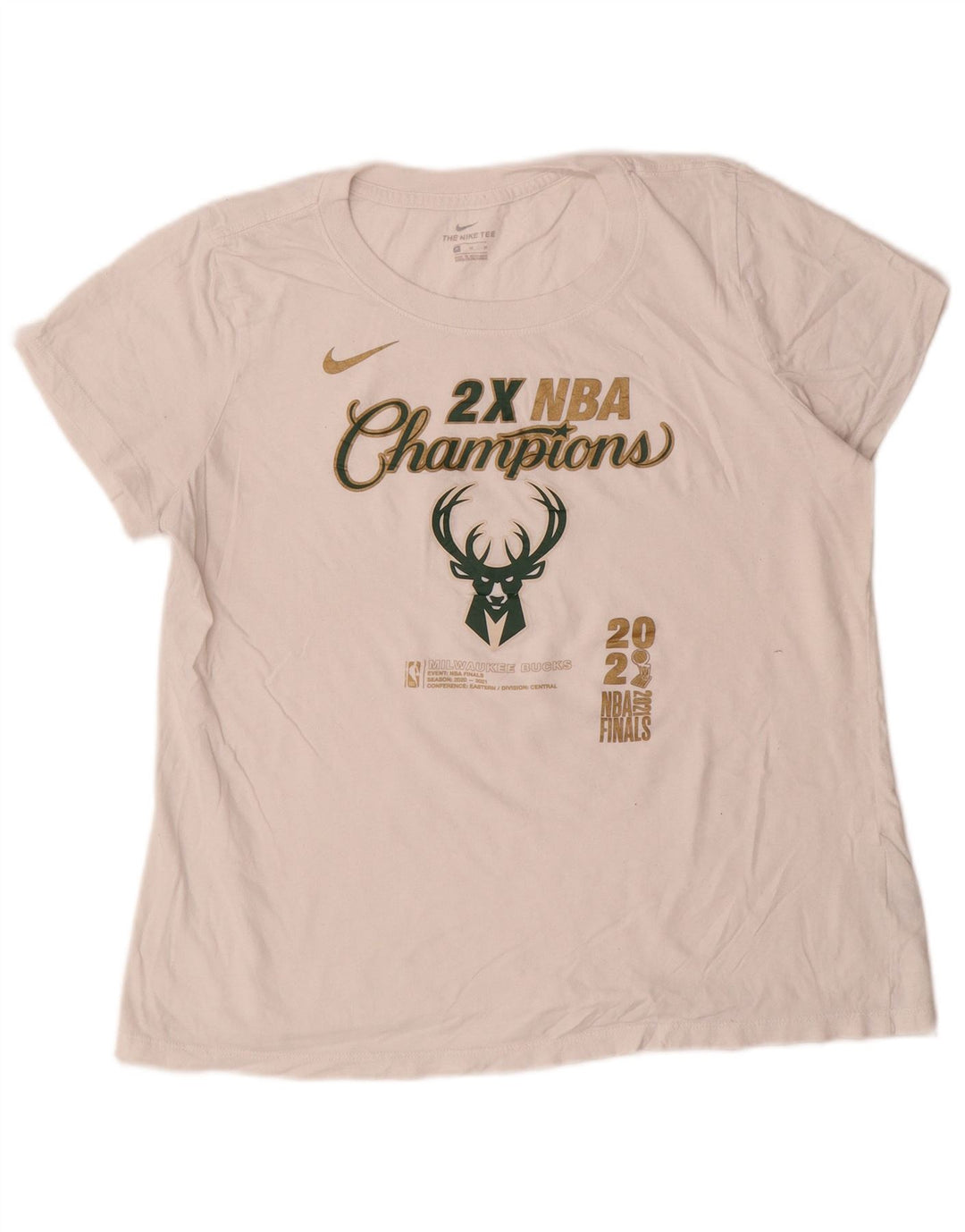 NIKE T-shirt graphique Milwaukee Bucks pour femme UK 14 en coton blanc moyen