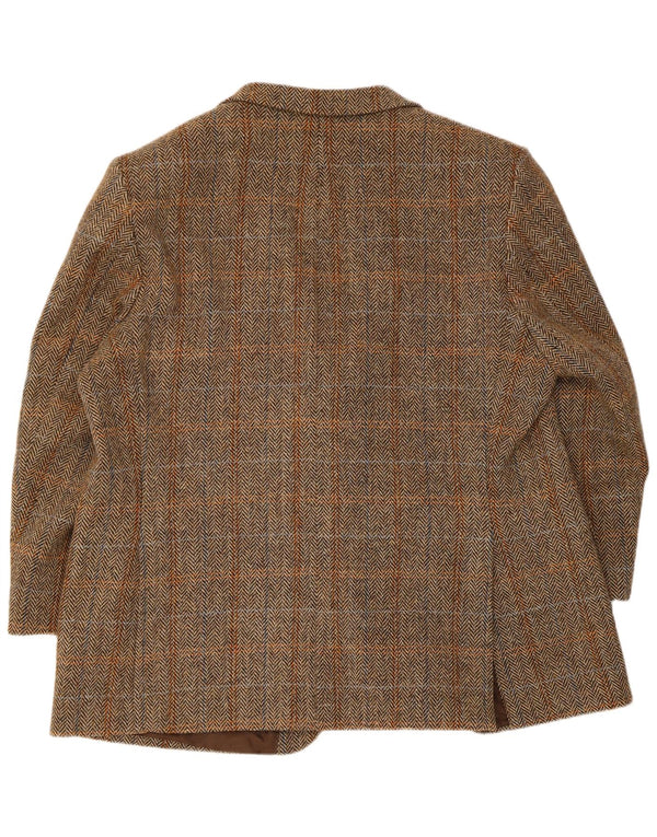 Harris Tweed Veste blazer à 2 boutons pour homme UK 42 XL Marron à carreaux en laine vierge