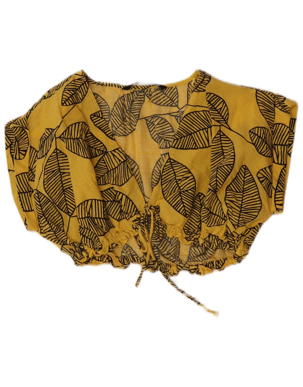 Zara Femme Crop Top UK 10 Petit Coton Floral Jaune