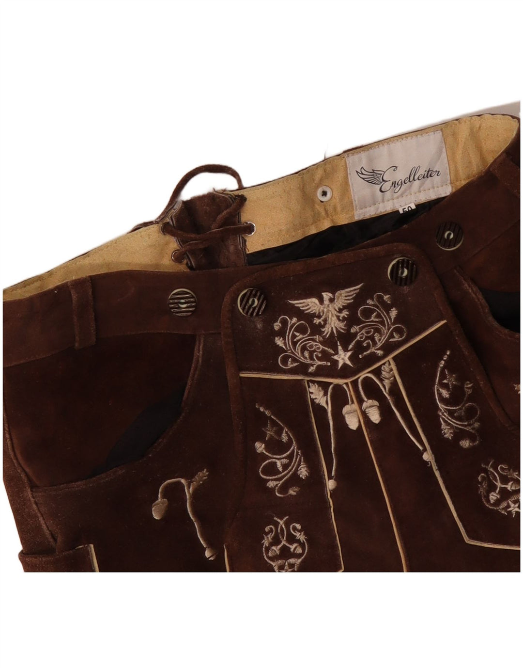 VINTAGE Short en Daim Femme IT 50 XL W38 Cuir Paisley Marron