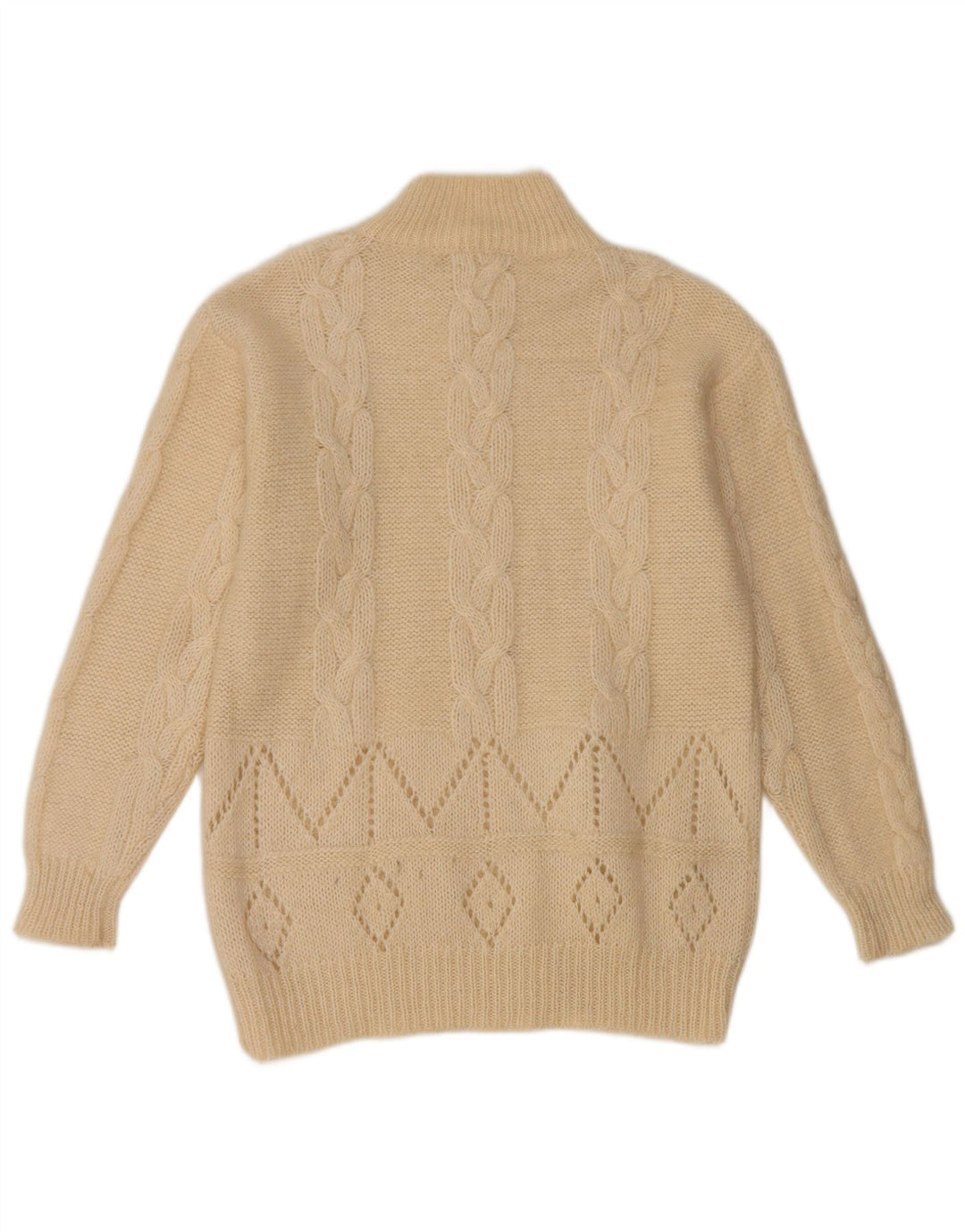 vintage Femmes Turtle Neck Jumper Pull UK 14 Moyen Blanc