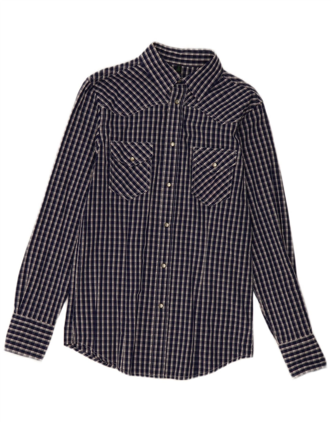 Benetton Chemise Homme Petit Carreau Bleu Marine