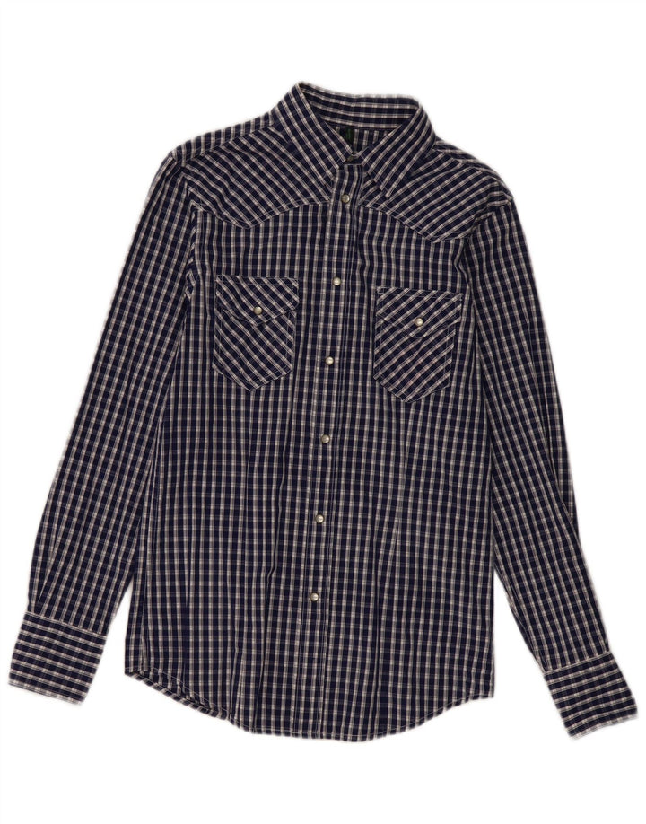 Benetton Chemise Homme Petit Carreau Bleu Marine
