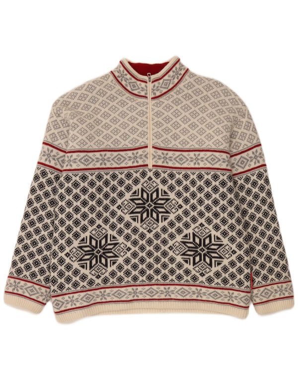 F.LLI Campagnolo Pull à col zippé pour femme UK 16 Large Blanc Fair Isle