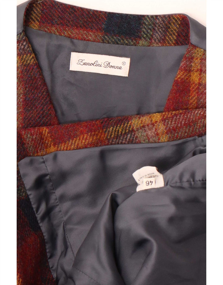 Gilet femme vintage IT 46 Large laine à carreaux rouge