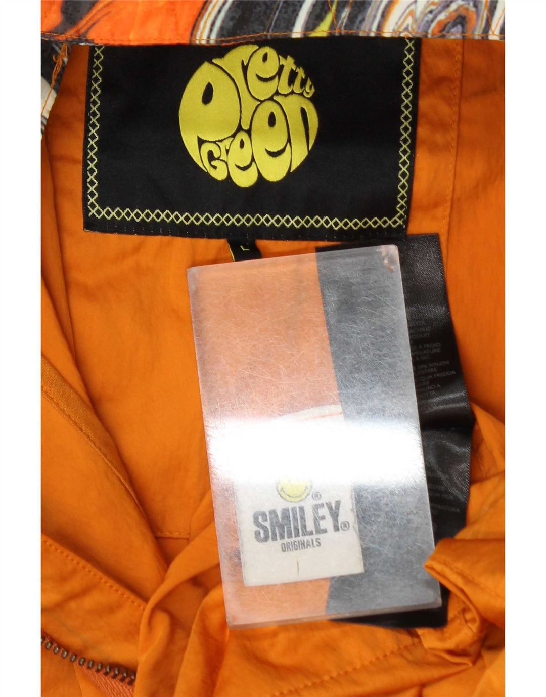 Pretty Green Manteau imperméable à capuche Smiley pour homme UK 40 Large Orange Polyester