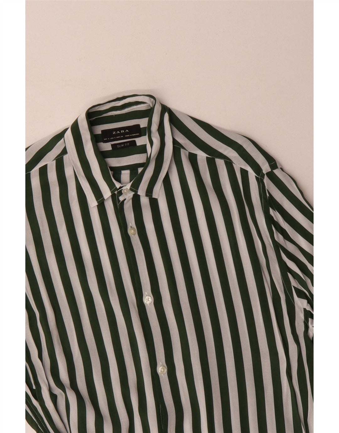 ZARA Homme Chemise Slim Fit Petite Viscose Rayée Verte