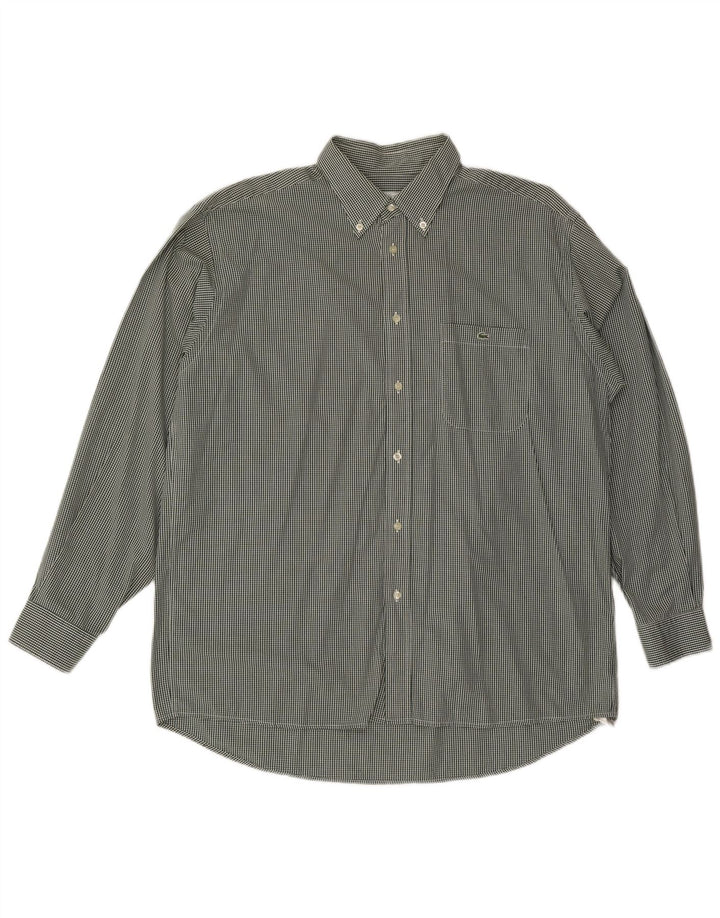 LACOSTE Mens Shirt Size 42 Large Green Gingham Cotton
