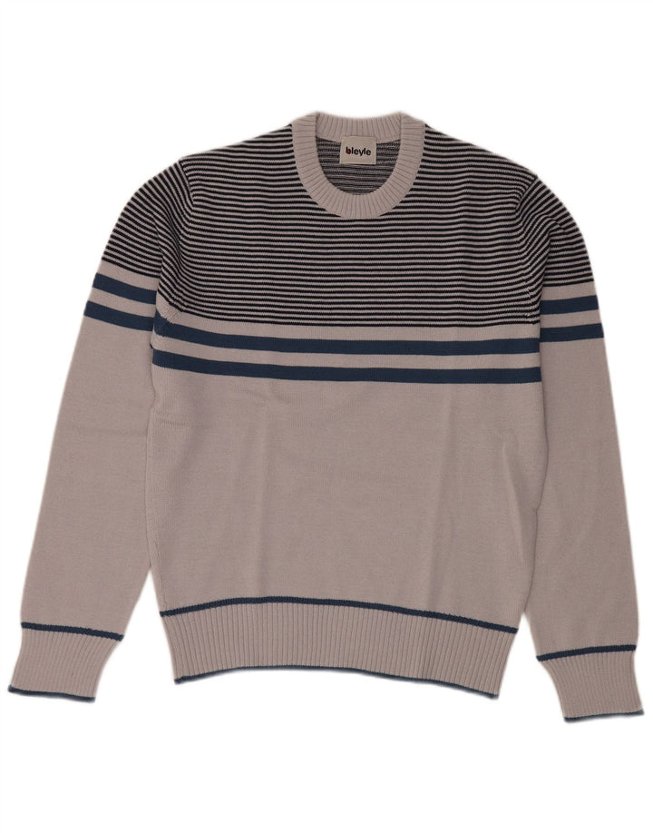 Bleyle Pull ras du cou pour homme EU 50 Gris moyen rayé polyacrylique