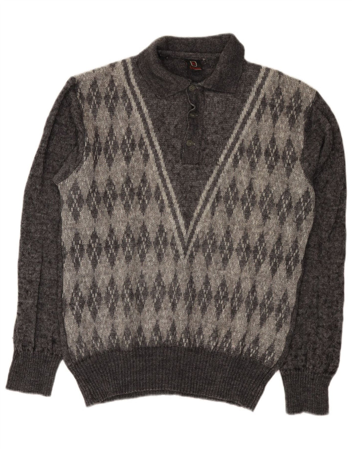 Rinaldi Pull à col polo pour homme Gris moyen Argyle/Diamond Laine