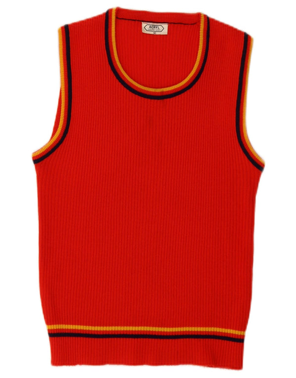vintage Womens Vest Tank Top UK 12 Moyen Rouge Polyacrylique