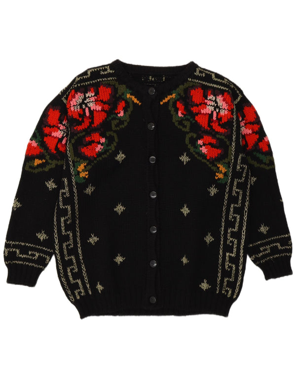 vintage Femme Cardigan Pull UK 18 XL Noir Floral