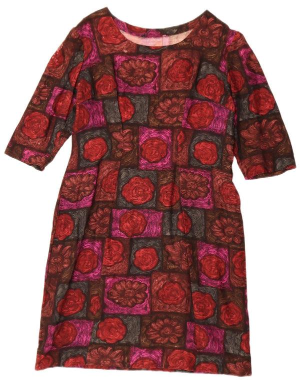 vintage Femmes 3/4 Manches Gaine Robe UK 12 Moyen Rouge Floral
