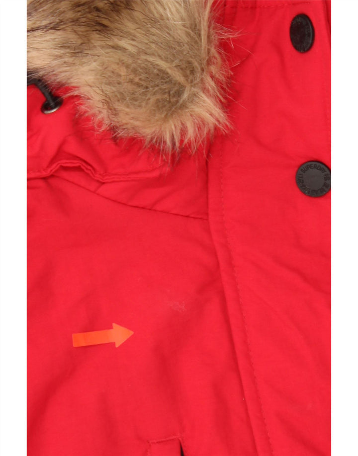 Superdry Veste Parka surdimensionnée à capuche pour femme UK 10 Petit nylon rouge